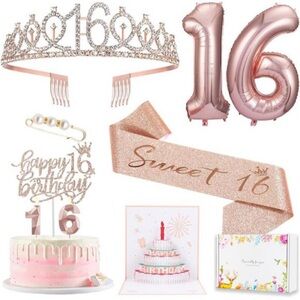 8pcs Sweet 16 Birthday Decorations for Girls, Including 16th Happy Birthday